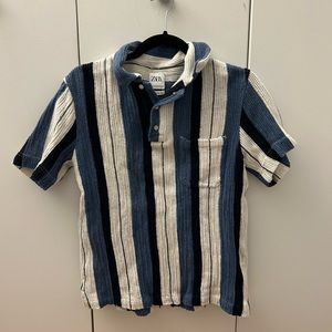 Zara Medium Blue Striped Knit Polo Shirt